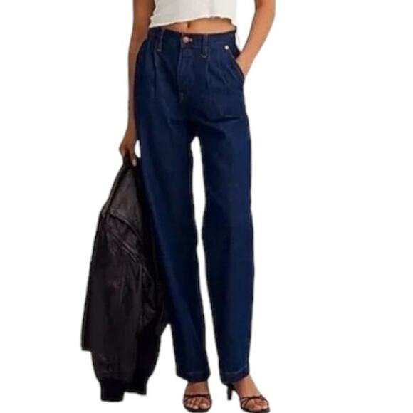 Madewell Baggy Straight Jeans Woodham Wash Pleated Edition Size 33 NWT - Picture 1 of 16